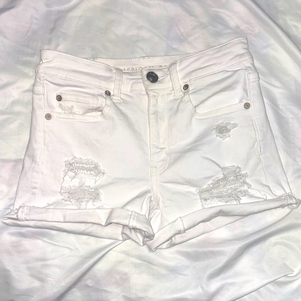 American Eagle Raw Hem White Sequin Jean Shorts Size 6